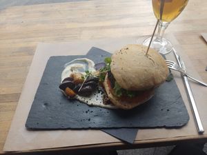 Vegan burger at Peso Neto in Bilbao