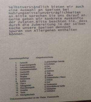 Hinweis im Menü at Deicheck Café in Sankt Peter-ording