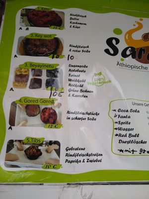 Three vegan dishes on the menu at Sara's Äthiopische Küche in Stuttgart