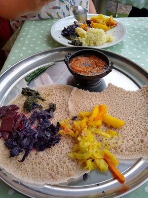 I was too hungry to take a photo before having eaten half my meal already at Sara's Äthiopische Küche in Stuttgart