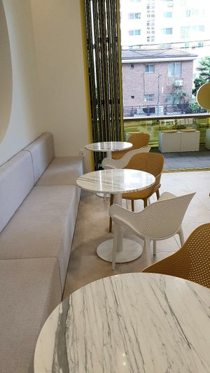 Interior of location - seating at Vegan Veganing in Seoul