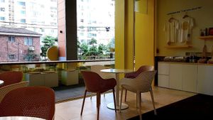 Interior of location - seating at Vegan Veganing in Seoul