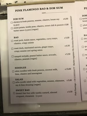 The menu at Pink Flamingo in Athens