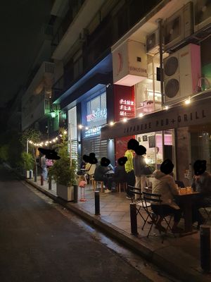 Outside at Pink Flamingo in Athens