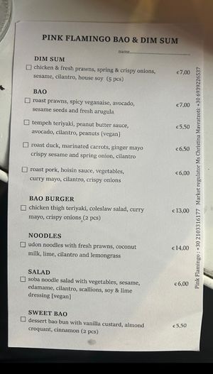updated menu at Pink Flamingo in Athens