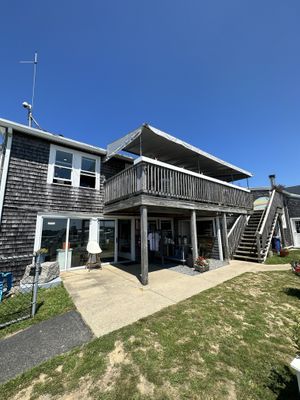 Dining is upstairs, inside and out   at Hangar B Eatery in Chatham