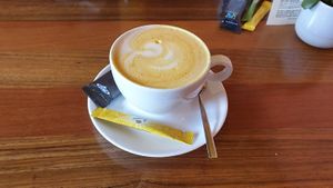 kurkuma latte with soy milk at First Eet in Arnhem