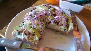 Herby creamcheese vegan toast with avocado at First Eet in Arnhem
