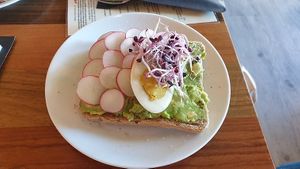 Avocado toast with vegan egg! at First Eet in Arnhem