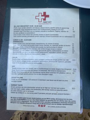 The menu  at First Eet in Arnhem