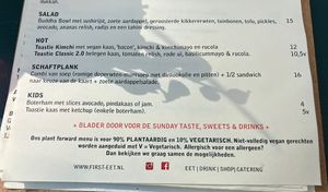 Menu is 90% plant based and the “only veggie” items are V  at First Eet in Arnhem