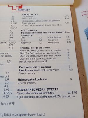 Juice and cold drinks menu (June 2025) at First Eet in Arnhem