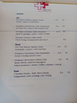 Wine menu (June 2025) at First Eet in Arnhem