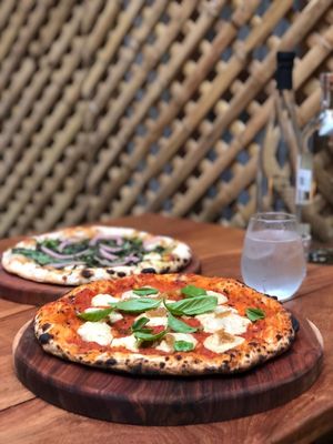 Margherita and Verde at Pizza Papi in Tulum