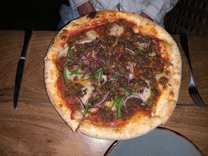 Supreme with Italian sausage   at Pizza Papi in Tulum