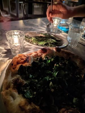 Green beans & Brussels sprouts pizza at Freesoulcaffe in Tustin