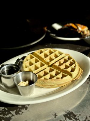 Green Tea Belgian Waffles   at Freesoulcaffe in Tustin