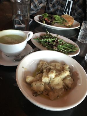 Creamy gnocchi, green beans, and panini poulet at Freesoulcaffe in Tustin