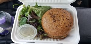 Truffle Burger in the new take out only world! at Freesoulcaffe in Tustin