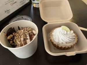 Ice cream brownie (with I believe vanilla ice cream) and key lime pie! at Freesoulcaffe in Tustin