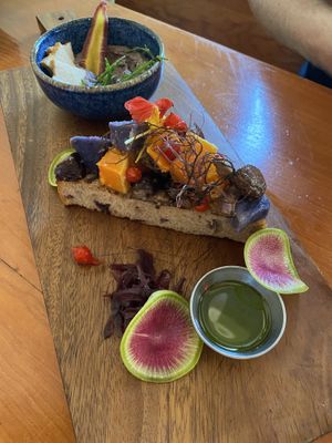 Roast vegetable board with hummus and olive bread  at Castro's in Honolulu