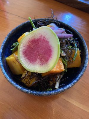 Poke bowl with squash   at Castro's in Honolulu