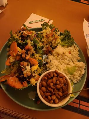 Vegan lettuce wraps with roasted veggies, rancho beans, and rice at Azteca Mexican in Tukwila