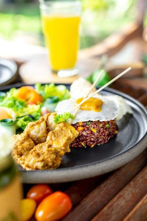 Nasi Goreng Bali with Satay Tempe & Vegan Sunny Side Up at Sayavegan in Kuta