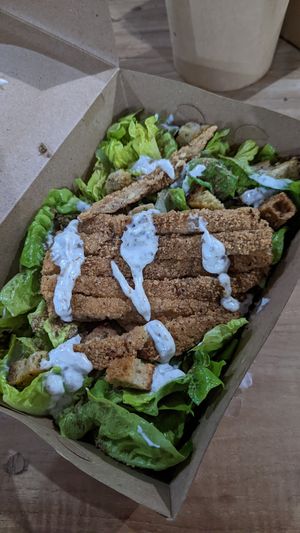Vegan chicken Caesar salad at Sayavegan in Kuta