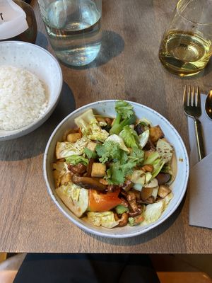 Fried tofu with cabbage, shiitake and plum sauce (155 kr.)  at Kiin Kiin Aarhus in Aarhus