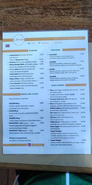 Menu at La Rambla in Lloret De Mar