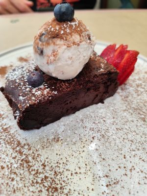 Vegan brownie with vegan coconut & chocolate ice-cream at La Rambla in Lloret De Mar