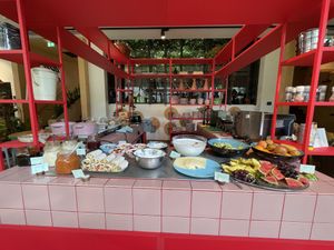 Breakfast buffet   at The Green Elephant Hostel in Maastricht