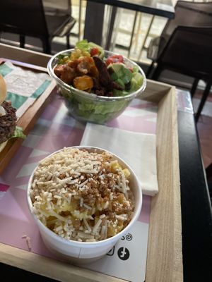 Mac n cheese and Cobb salad at SoBe Vegan in Miami Beach