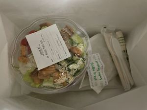To go order, in bag was positioned perfectly and all utensils are compostable. The vinaigrette for the salad was also sealed tightly and no spills 👍🏽  at SoBe Vegan in Miami Beach