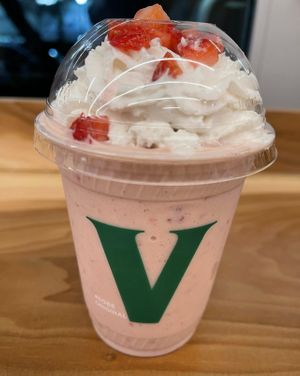 Strawberry milkshake (too thin and icy)  at SoBe Vegan in Miami Beach