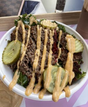 Burger Bowl - amazing!  at SoBe Vegan in Miami Beach