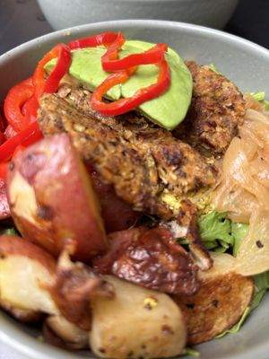 Brunch breakfast bowl and mushroom tenders   at SoBe Vegan in Miami Beach