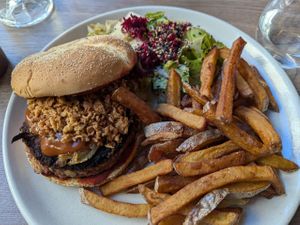 Vegan burger meal at Le Tournesol Cuisine Vegetarienne in Albi
