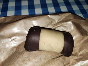 Marzipan with chocolate and liquor filling at Landbageriet - Naturbageriet in Copenhagen
