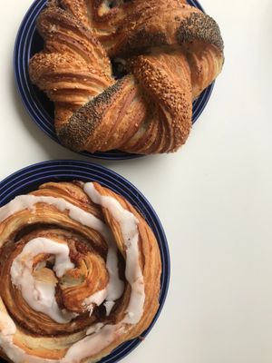 cinnamon roll and frosnapper at Landbageriet - Naturbageriet in Copenhagen