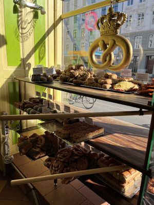 Inside the shop window  at Landbageriet - Naturbageriet in Copenhagen