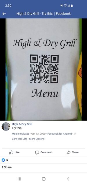 Menu QR code at High & Dry Grill in Dunedin