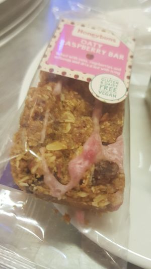 Raspberry oat bar at Bolam Lake Country Park in Newcastle Upon Tyne