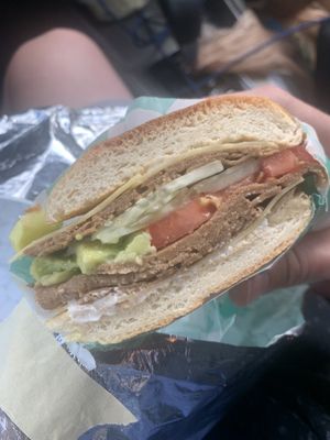Avocara with “beeph” instead of chick’n  at Sarasota Vegan Deli in Sarasota