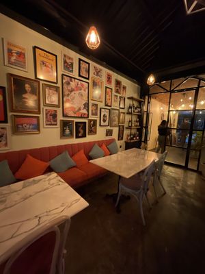 Indoor seating and front door at Kukina Caferia in Fethiye