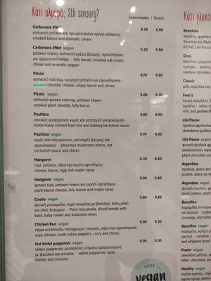 Menu at Keenkies in Athens