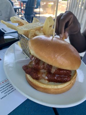 Nashville hot plant based sandwich   at Waterfront Restaurant at The Abbey Resort in Fontana-on-geneva Lake