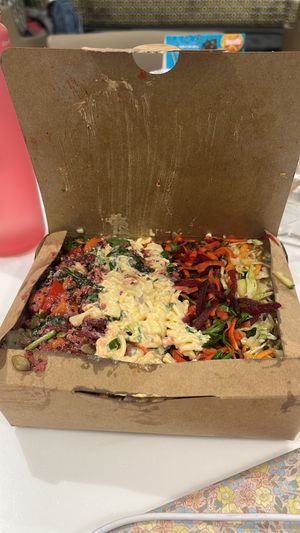 Salad box- quinoa salad, creamy pasta, beetroot & carrot, Asian slaww  at SEED & STONE in Adelaide