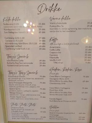 Drinks menu at Tipsy in Aarhus
